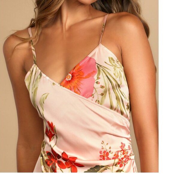 Lulus Remarkable Entrance Pink Floral Print Satin Midi Dress Size Medium NWOT - Picture 3 of 5